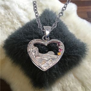 Footprints Sterling Silver Pendant Color CZ Stones and Stainless Steel Necklace